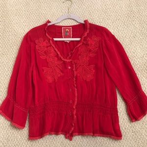 Johnny Was red button down blouse. Size Small.